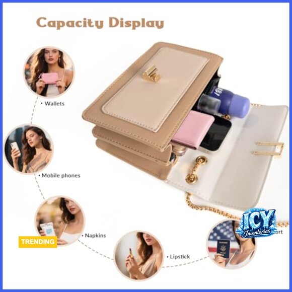 Faux Leather Crossbody Bag with Chain Strap, Adjustable Shoulder Purse - Picture 5 of 7